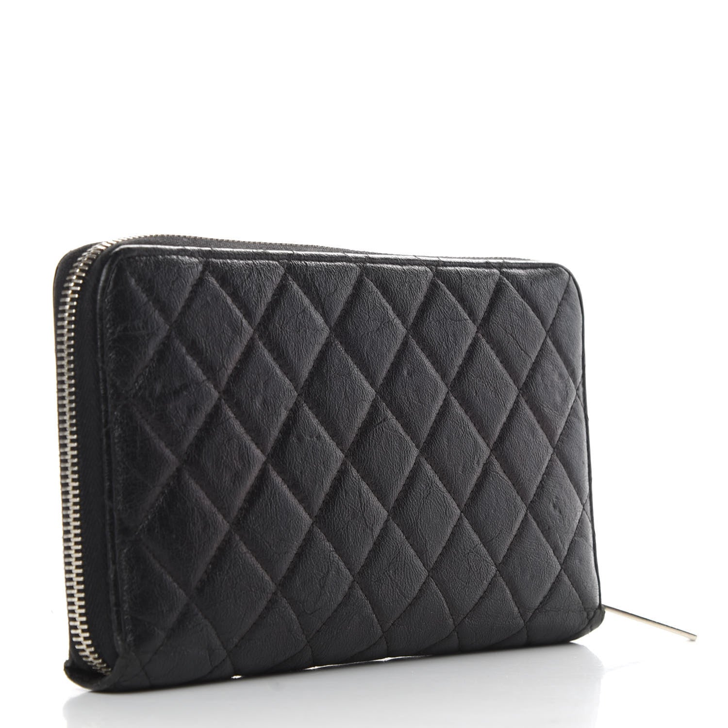 Chanel Calfskin Quilted Large Zip Around Organizer Wallet Black 3 of 9