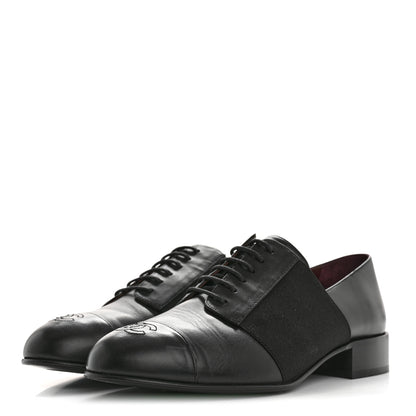 Chanel Calfskin Elastic Lace Up Cap Toe CC Loafers 38.5 Black 4 of 11