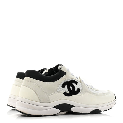 Chanel Mesh Suede Calfskin Grained Calfskin Womens CC Sneakers 41 White Black 4 of 8