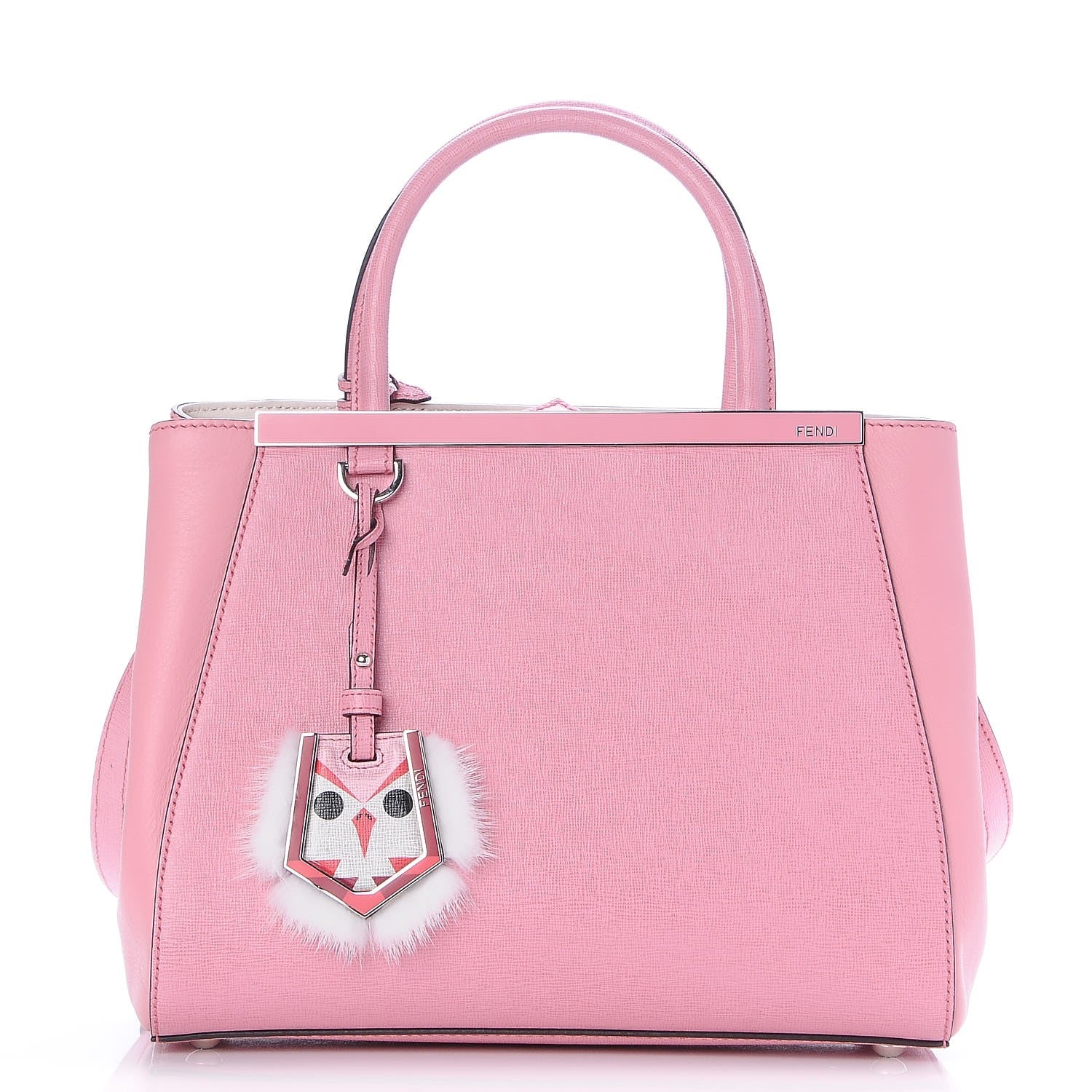 Fendi Vitello Elite Flamingo Mink Monster Charm Petite 2Jours Tote Pink Multicolor 1 of 8