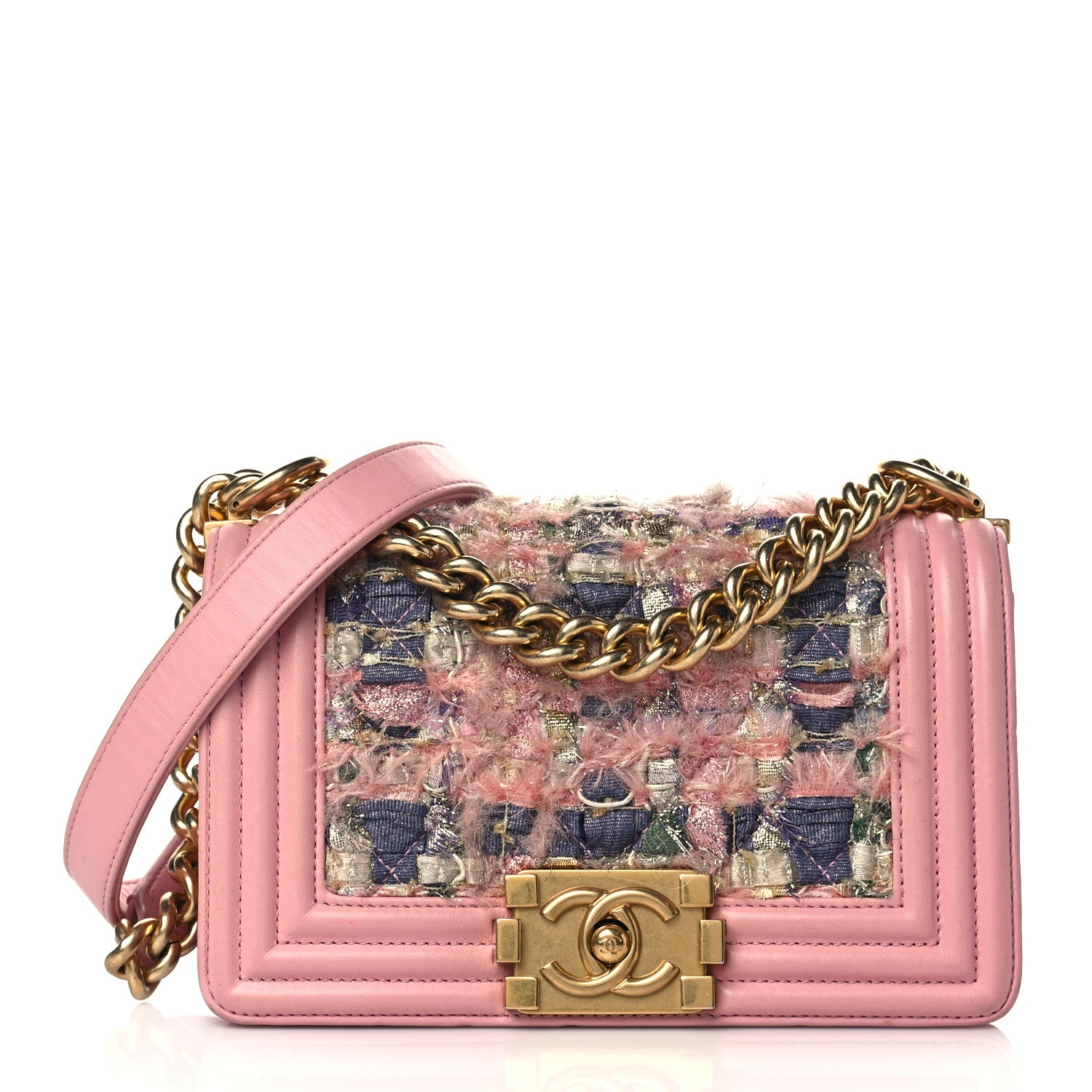 Chanel Lambskin Tweed Quilted Small Boy Flap Pink 1 of 12