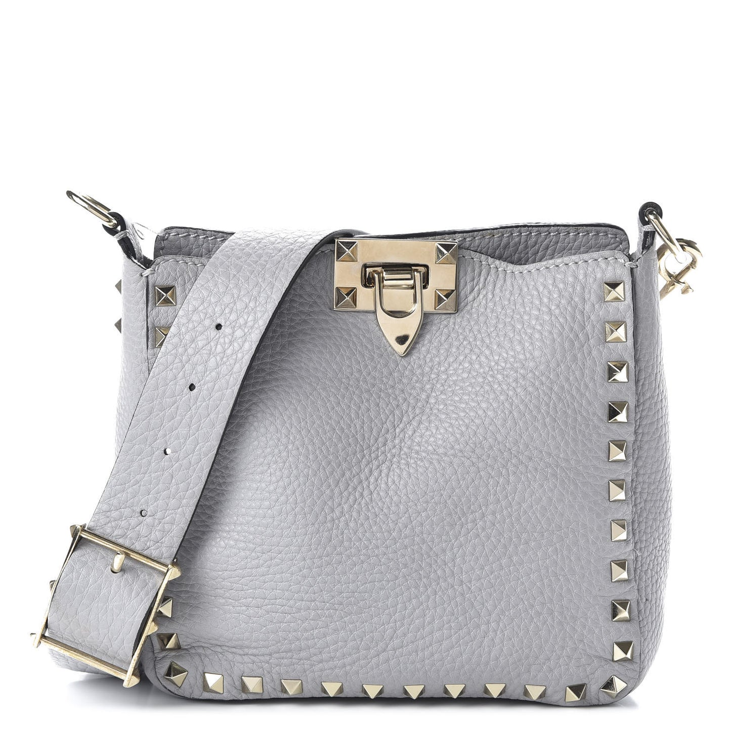 Pebbled Calfskin Mini Rockstud Flip-Lock Messenger Bag Pastel Grey