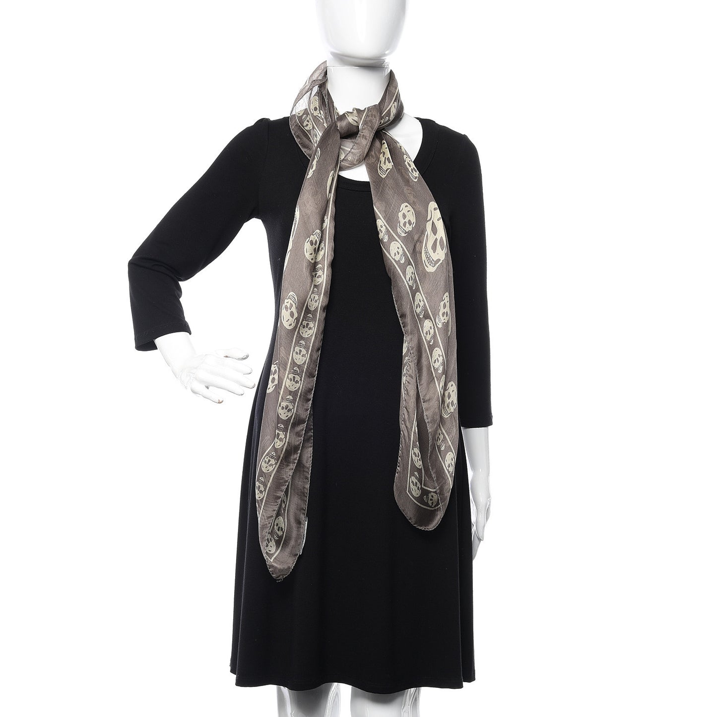 Silk Chiffon Skull Scarf Brown