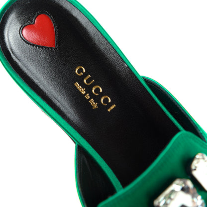 Gucci Satin Malaga Kid Horsebit Slide Sandals 39.5 Shamarock Emerald 8 of 11