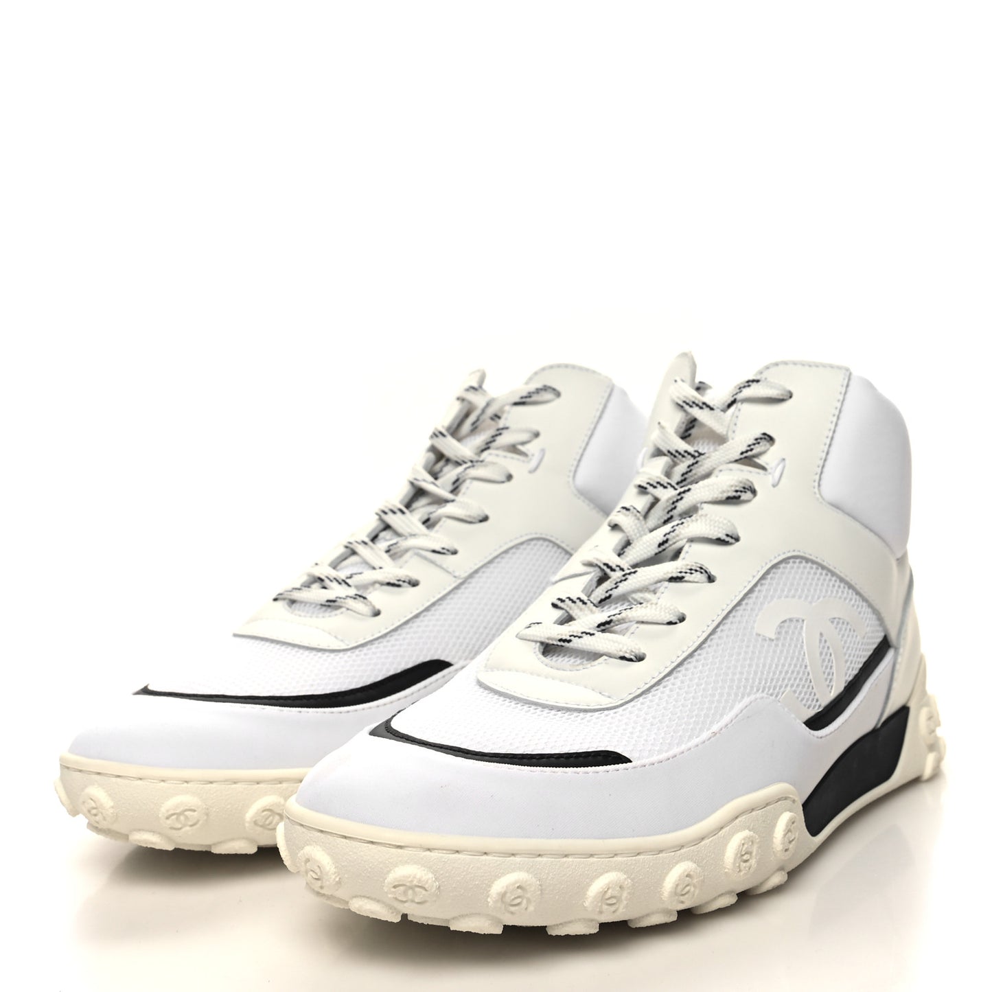 Calfskin Mesh Lycra Womens Logo High Top Sneakers 40 White