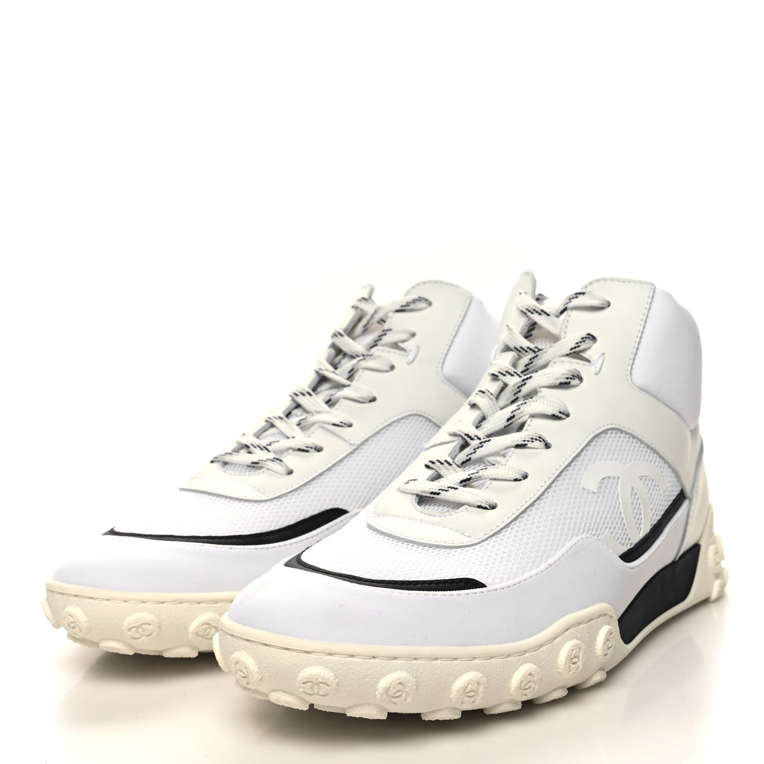 Chanel Calfskin Mesh Lycra Womens Logo High Top Sneakers 40 White 3 of 9