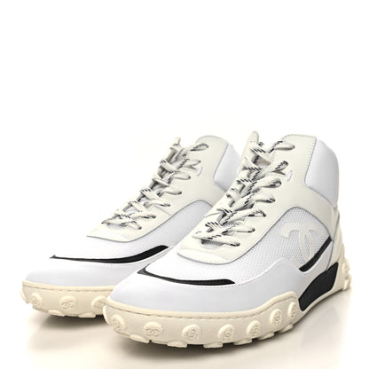 Chanel Calfskin Mesh Lycra Womens Logo High Top Sneakers 40 White 3 of 9