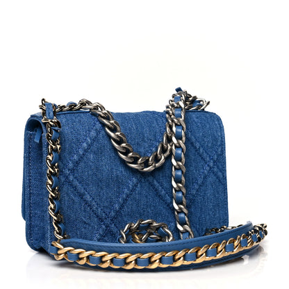 Chanel Denim Quilted Chanel 19 Wallet On Chain WOC Blue 3 of 10