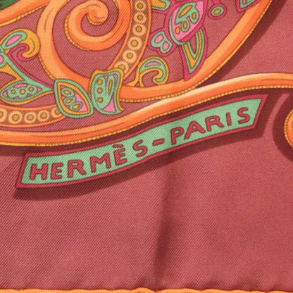 Hermes Silk La Charmante Aux Animaux Scarf 90 Burgundy 4 of 6