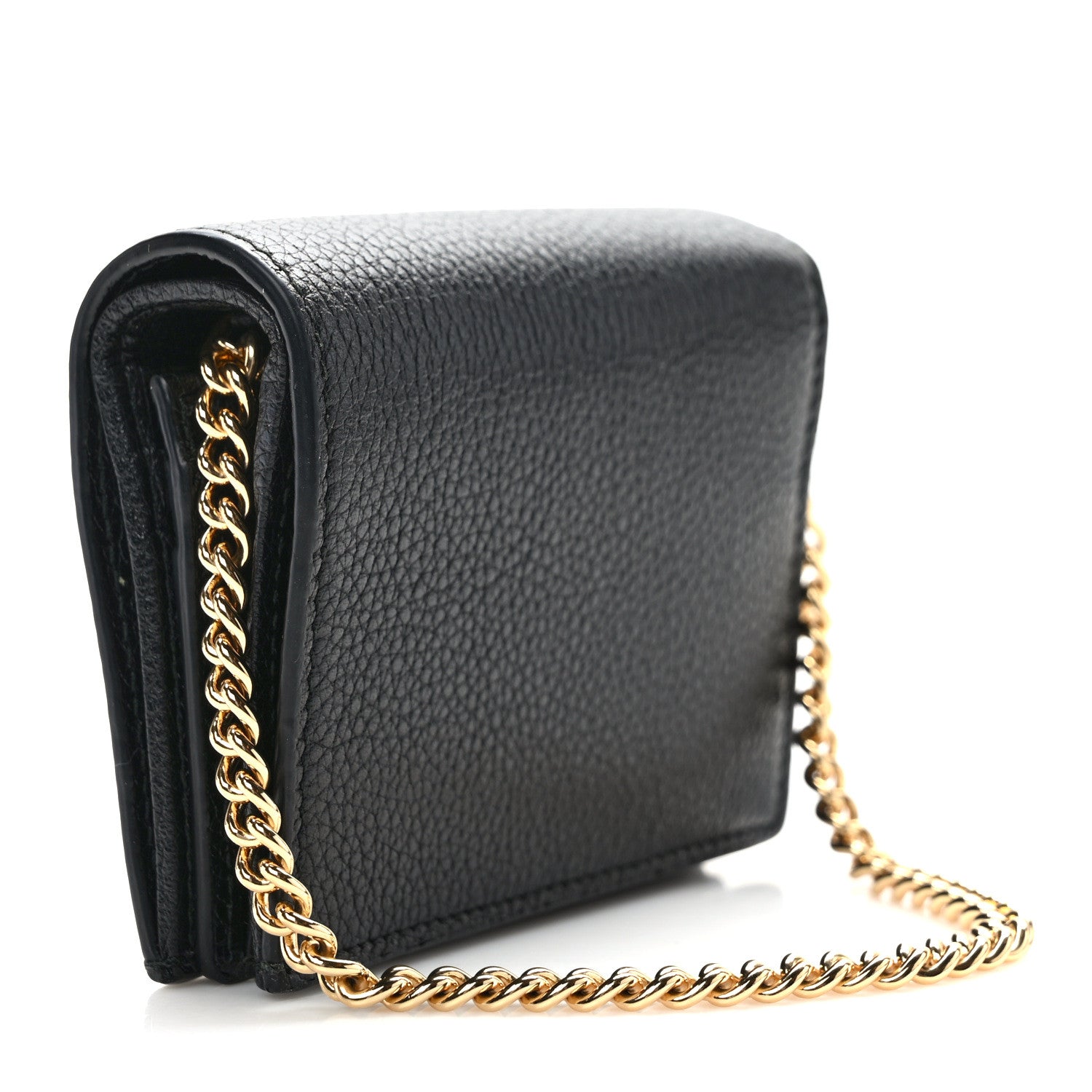Gucci Grainy Calfskin Zumi Chain Card Case Wallet Black 3 of 7