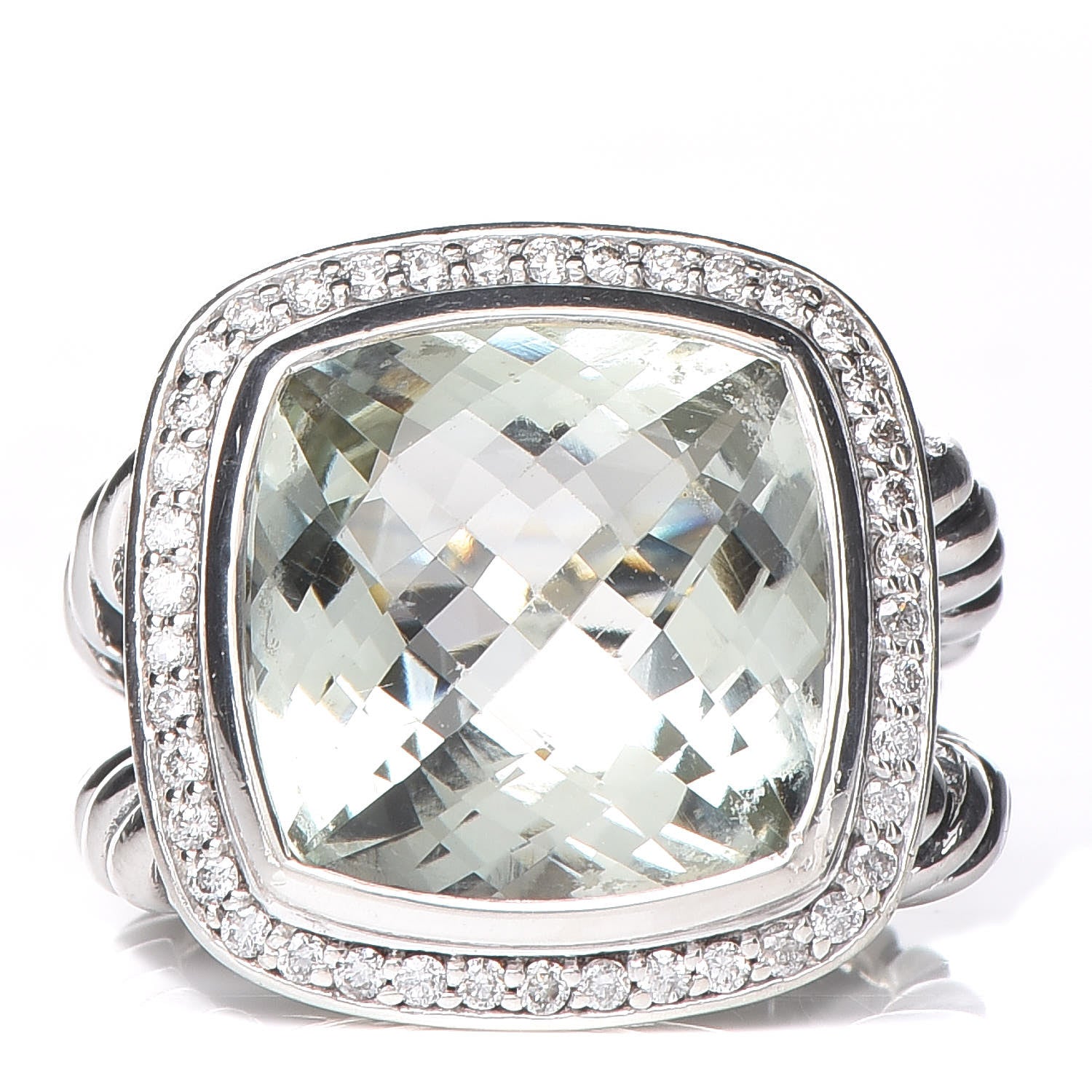 David Yurman Sterling Silver Diamond Prasiolite 14mm Albion Ring 50 5.25 1 of 7