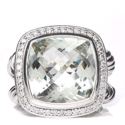 David Yurman Sterling Silver Diamond Prasiolite 14mm Albion Ring 50 5.25 1 of 7