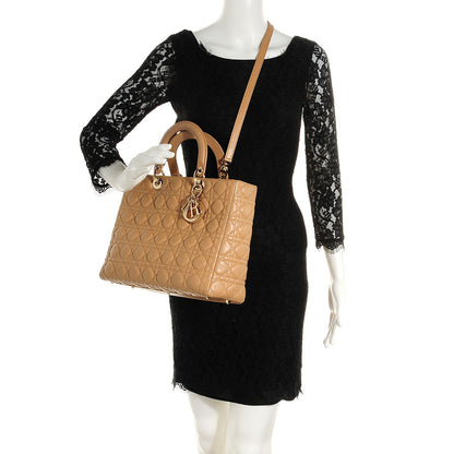 Christian Dior Lambskin Cannage Large Lady Dior Beige 2 of 8