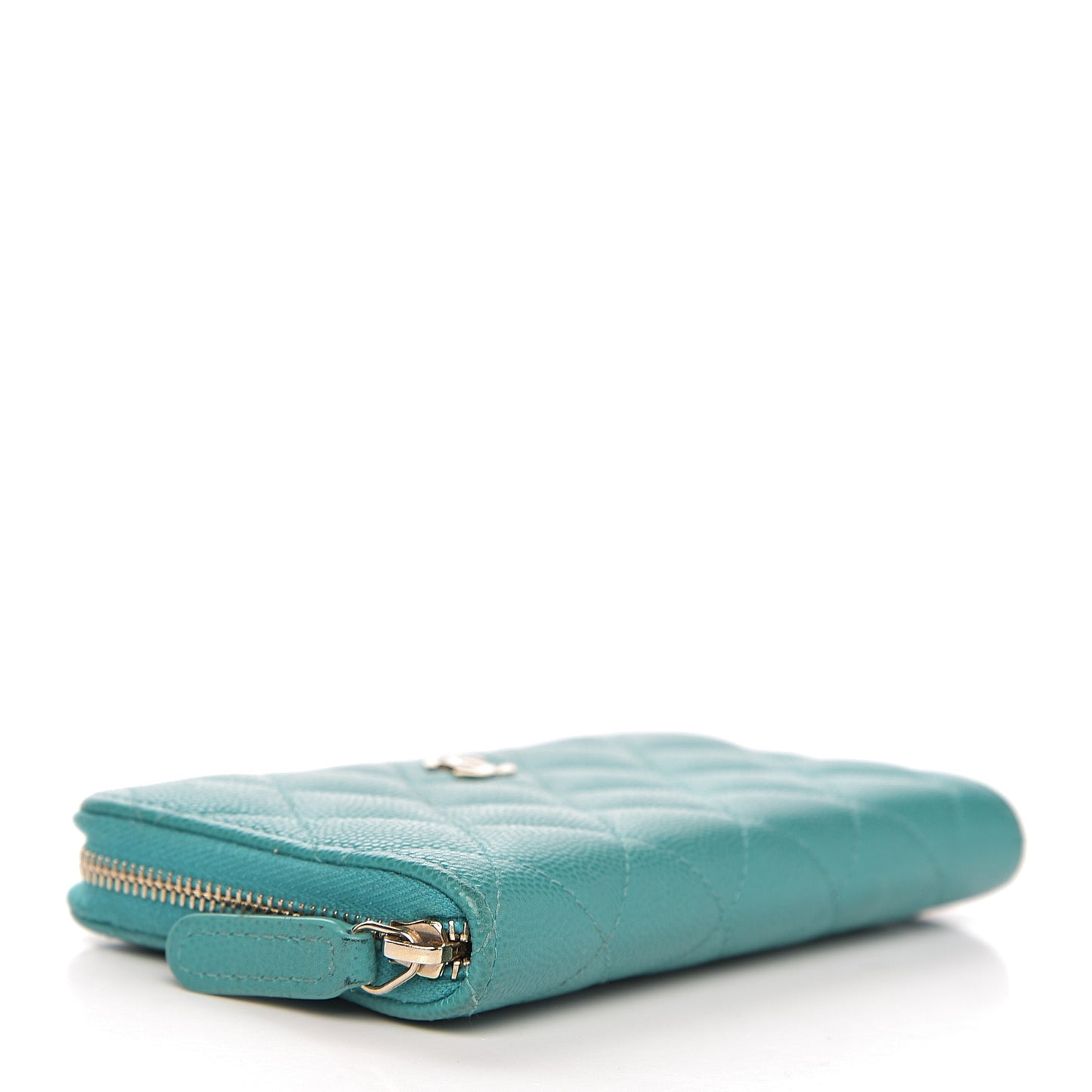 Caviar Quilted Small Zip Around Wallet Turquoise