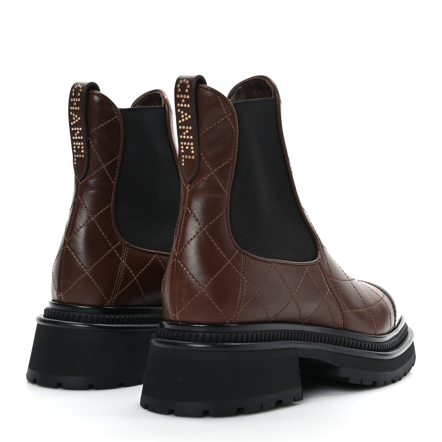 Calfskin Patent Cap Toe Quilted Short Boots 37 Brown Black