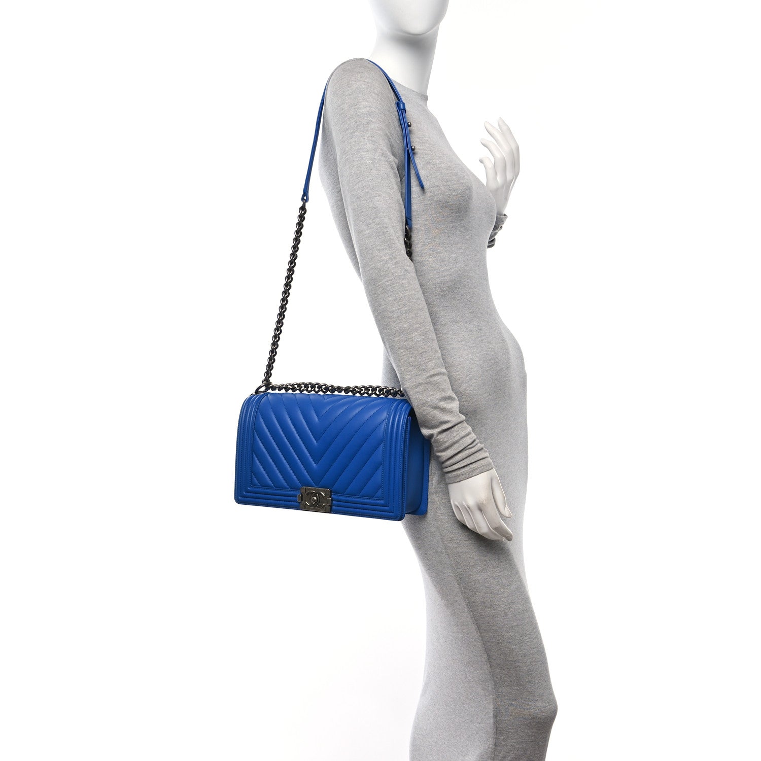 Chanel Lambskin Chevron Quilted New Medium Boy Flap Bright Blue 2 of 10