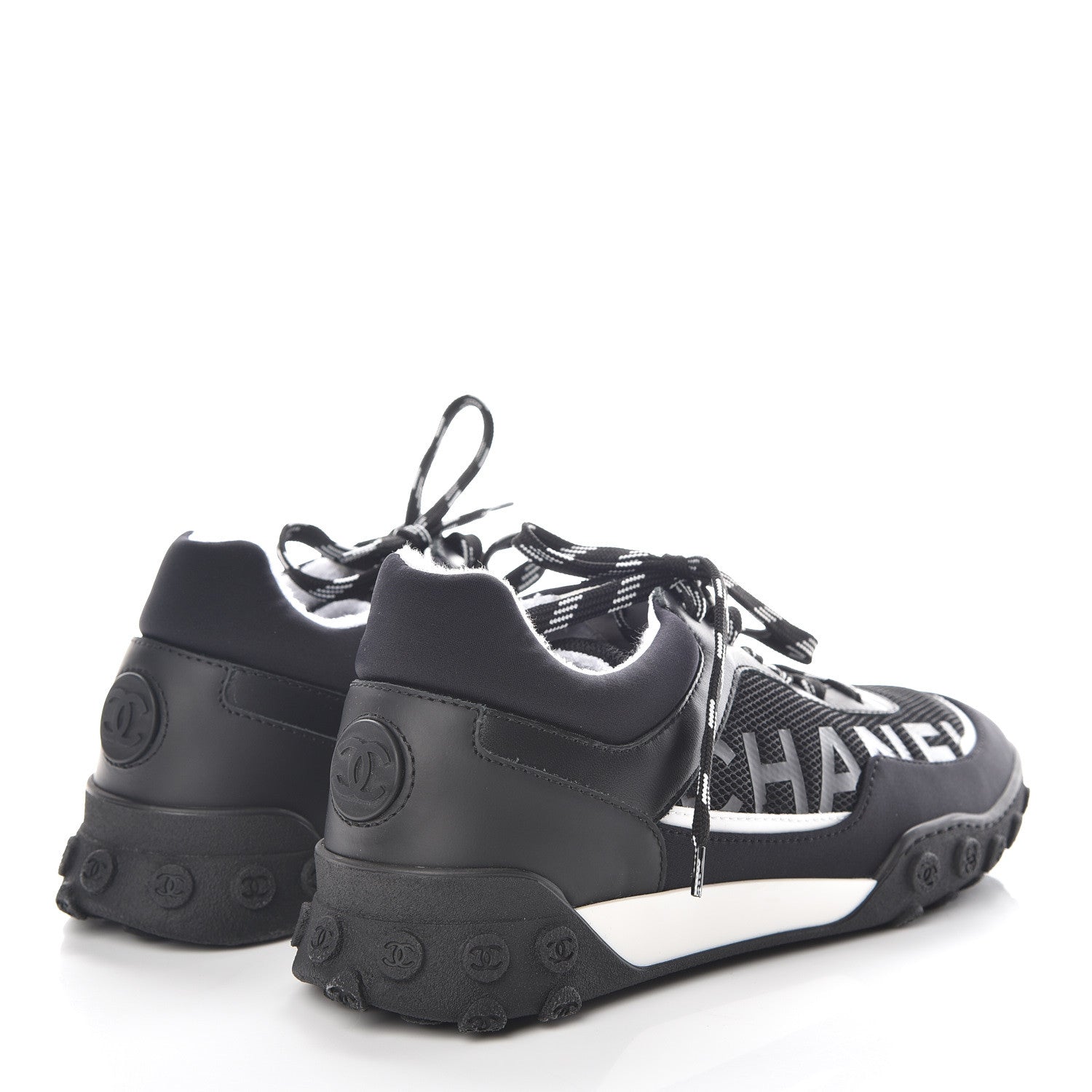 Chanel Calfskin Mesh Lycra Sneakers 38.5 Black 4 of 8
