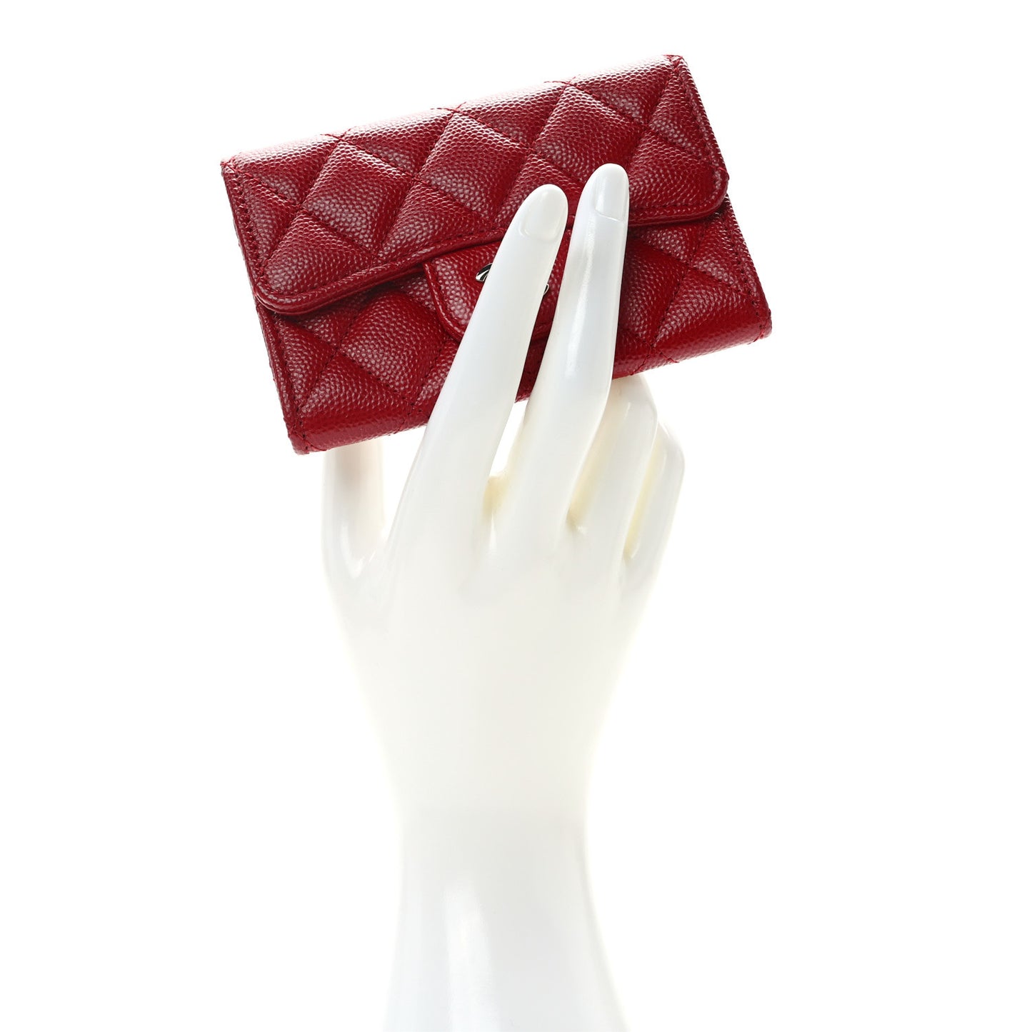Caviar Quilted Flap Card Holder Wallet Red