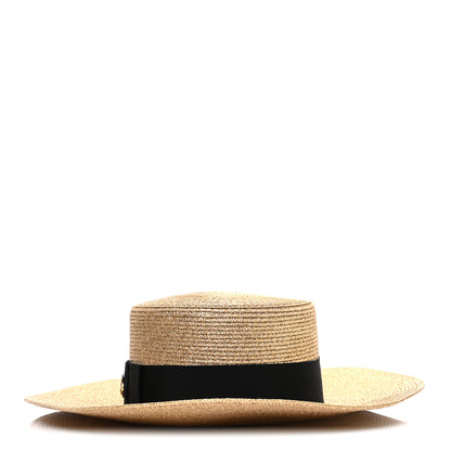 Gucci Glittered Straw Grosgrain Wide Brim Hat M Gold Black 3 of 8