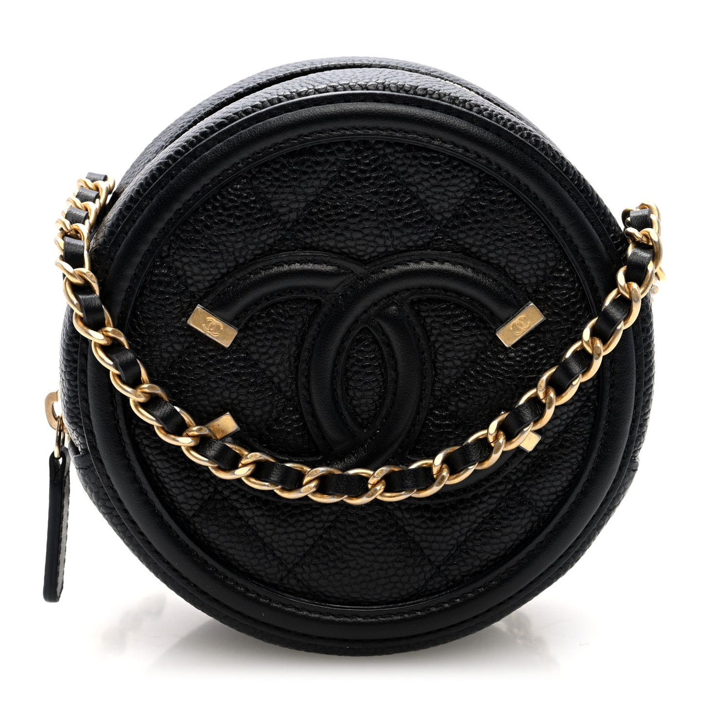 Caviar Quilted Round Filigree Crossbody Black