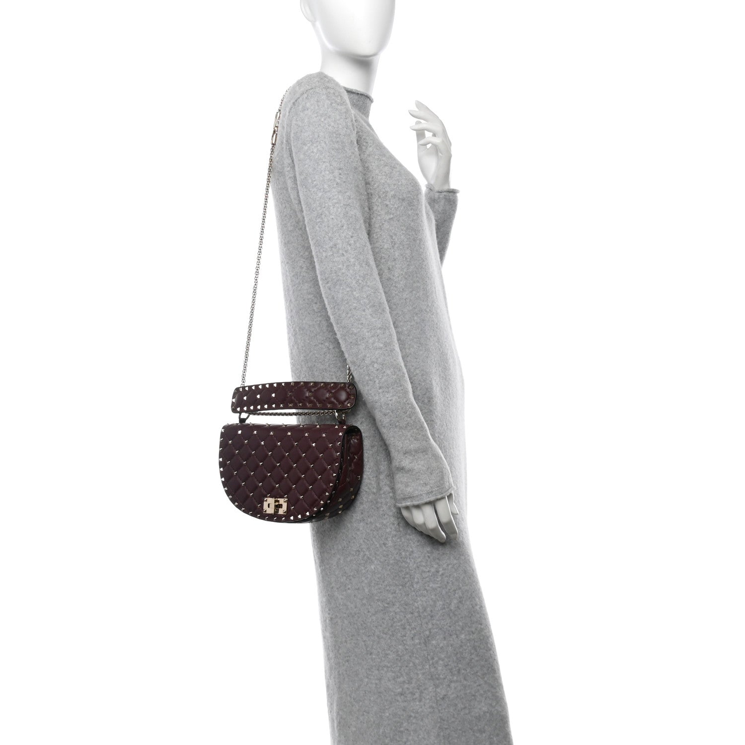 Valentino Garavani Nappa Medium Rockstud Spike Halfmoon Saddle Bag Rubin 2 of 10