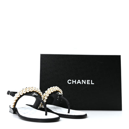 Chanel Grosgrain Pearl CC Sandals 37 Black 10 of 10