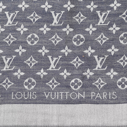 Louis Vuitton Silk Wool Monogram Denim Shawl Blue 4 of 4