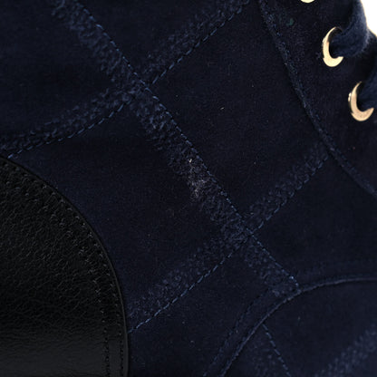 Chanel Suede Calfskin Velvet Quilted CC Combat Boots 38.5 Navy Green Black 7 of 9