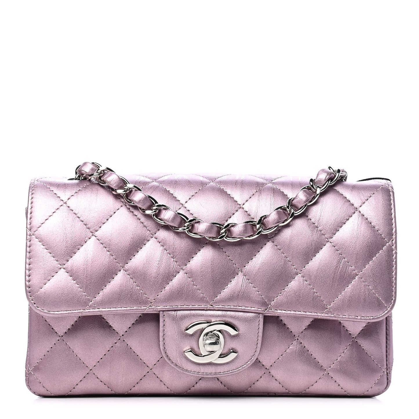 Metallic Calfskin Quilted Mini Rectangular Flap Pink