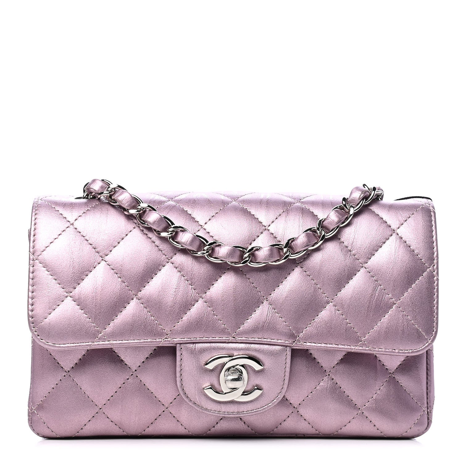 Chanel Metallic Calfskin Quilted Mini Rectangular Flap Pink 1 of 5