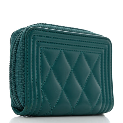 Chanel Caviar Quilted Boy Zip Around Coin Purse Wallet Dark Turquoise 3 of 8