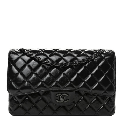 Chanel Shiny Distressed Calfskin Quilted Jumbo Double Flap So Black 1 of 4