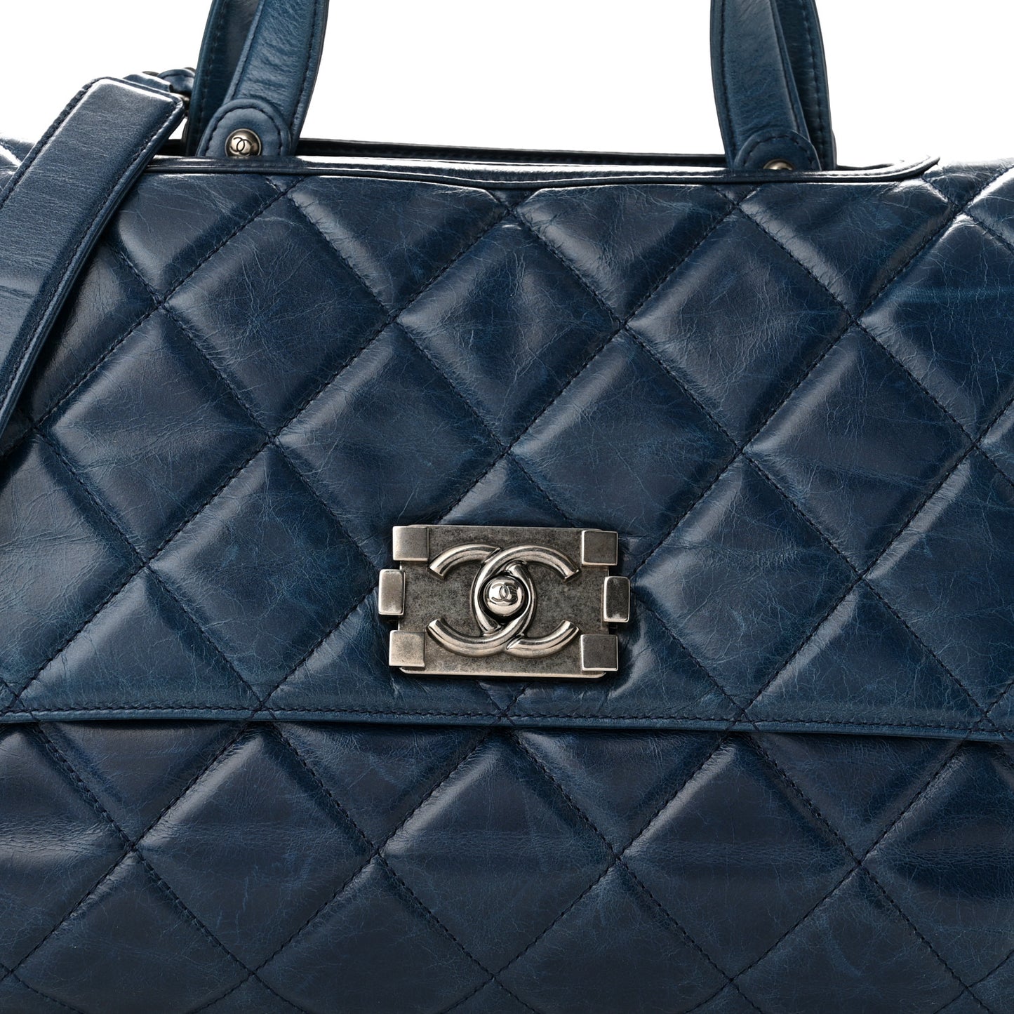 Glazed Calfskin Boy Satchel Flap Blue