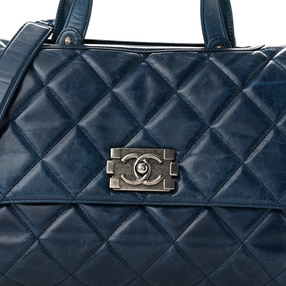 Chanel Glazed Calfskin Boy Satchel Flap Blue 8 of 10