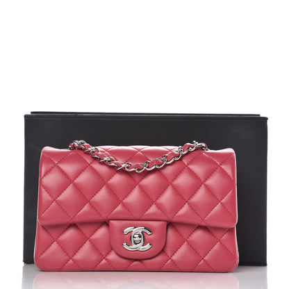 Chanel Lambskin Quilted Mini Rectangular Flap Dark Pink 8 of 8