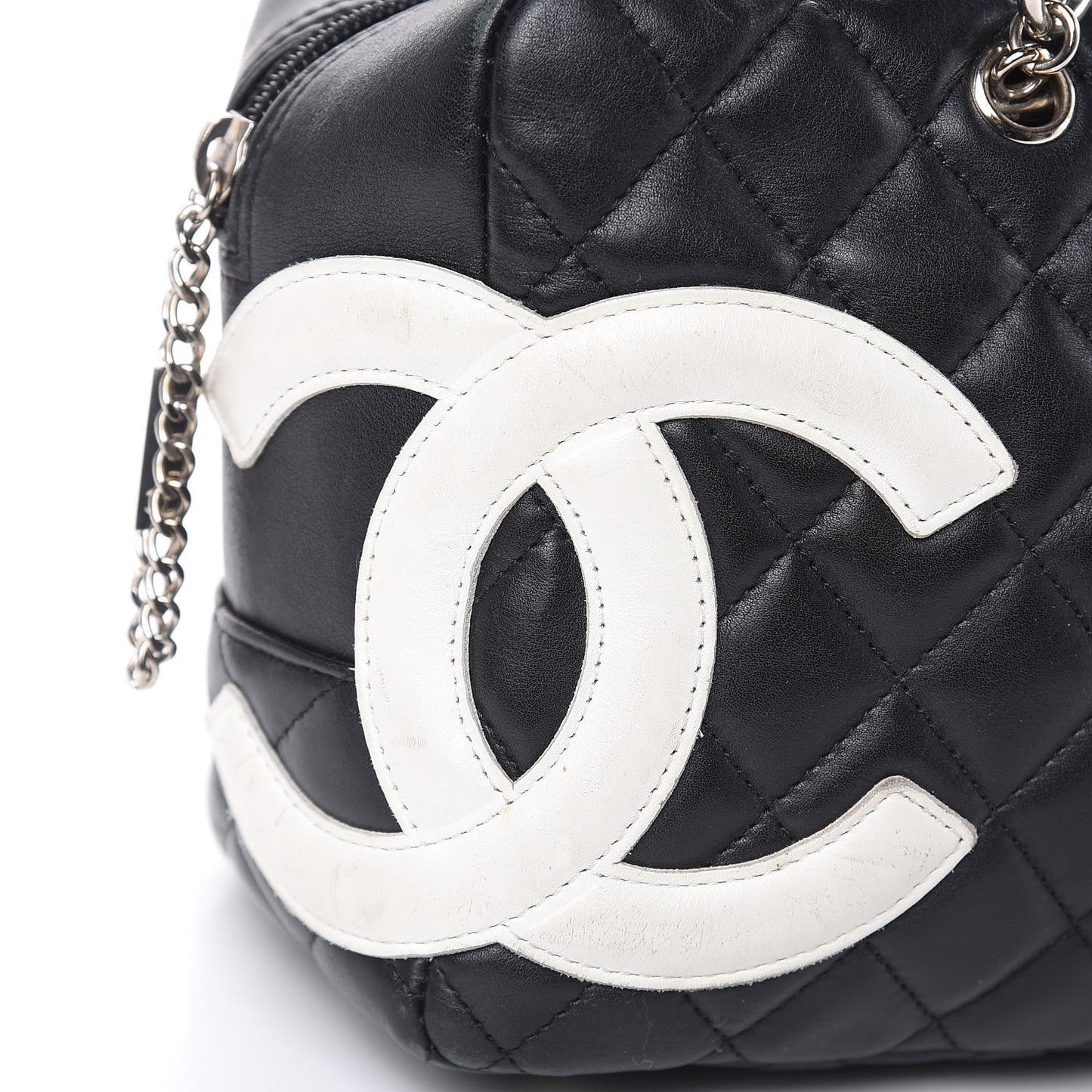 Calfskin Quilted Large Cambon Bowler Black White