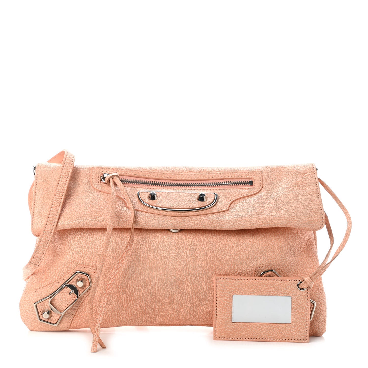 Chevre Silver Metallic Edge Hardware Envelope Clutch Rose Corail