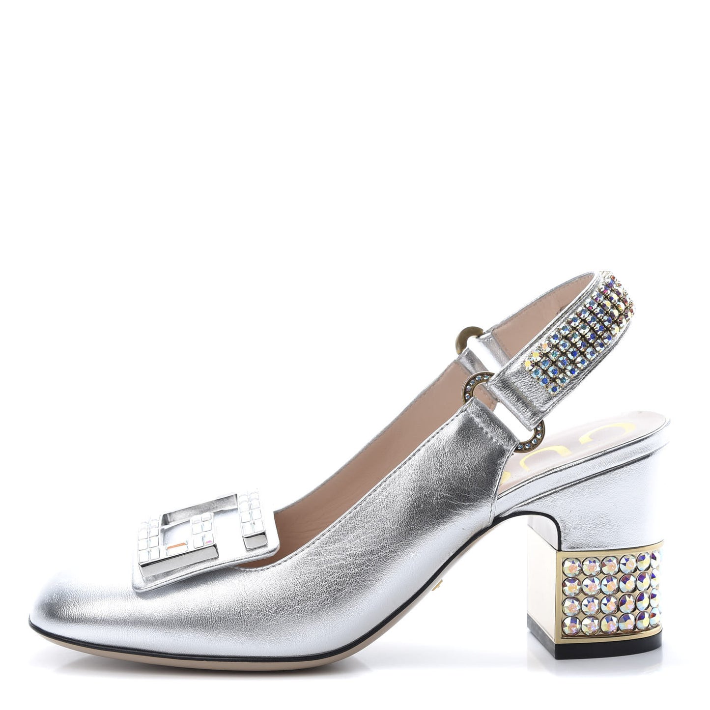 Metallic Nappa Crystal Square G Madelyn Slingbacks 35.5 Silver