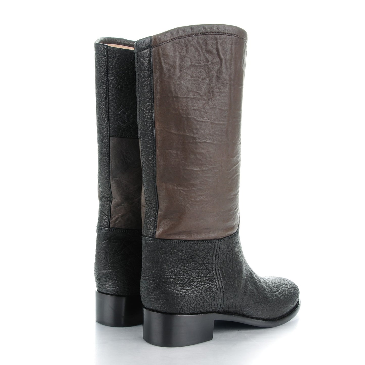 Lambskin Calfskin High Boots 41 Dark Brown Black