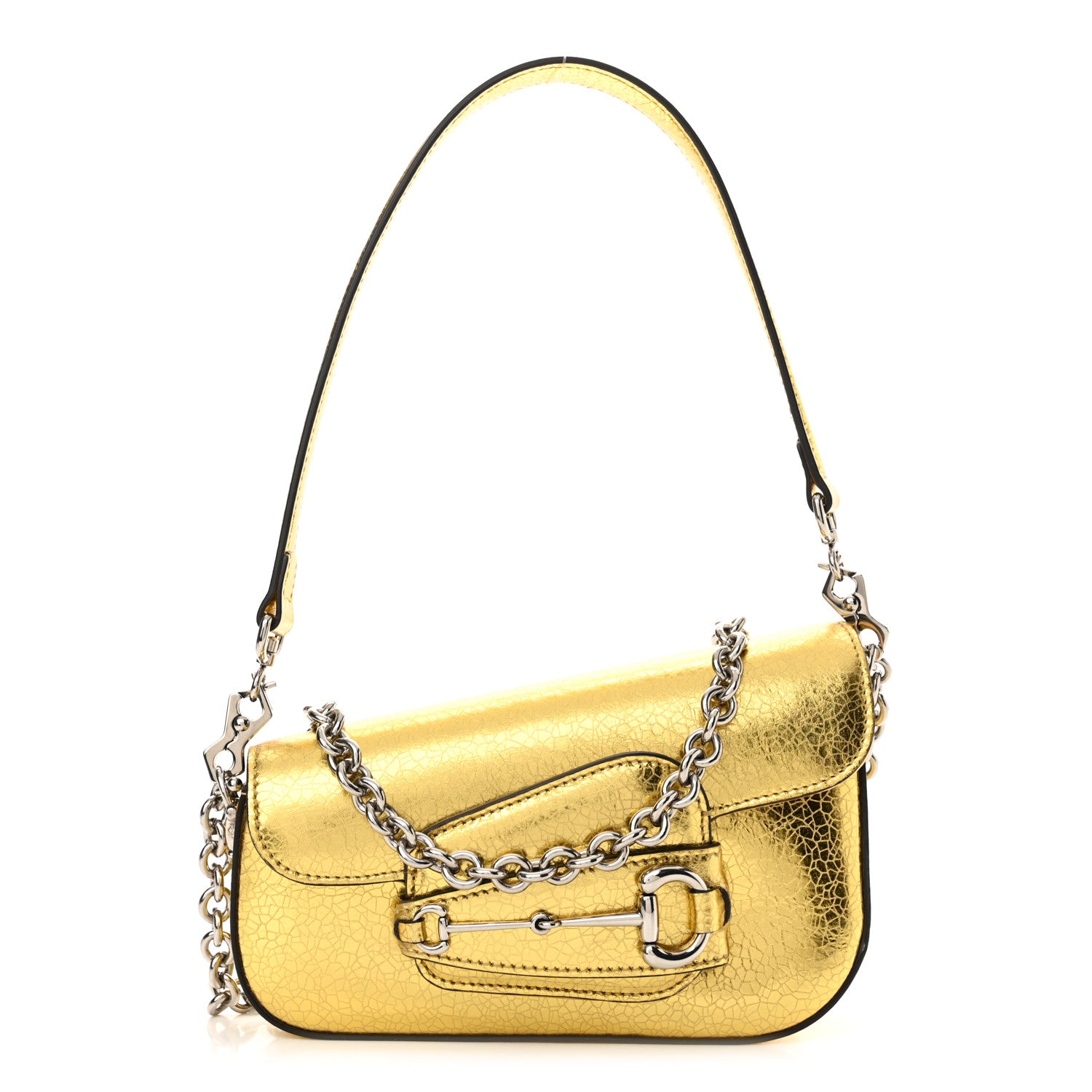 Gucci Metallic Calfskin Mini Horsebit 1955 Asymmetric Shoulder Bag Gold 1 of 11
