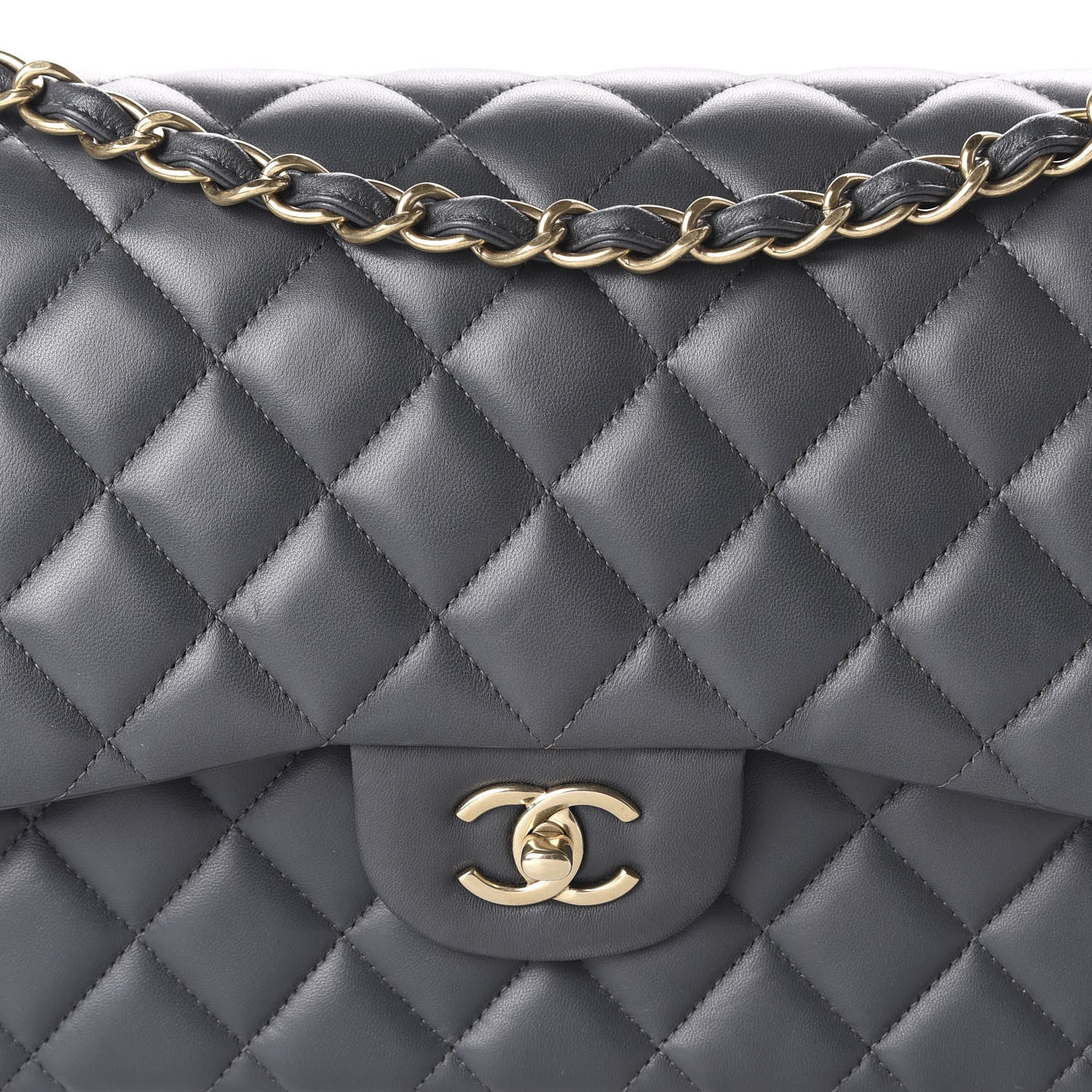 Chanel Lambskin Quilted Jumbo Double Flap Charcoal Grey 10 of 10