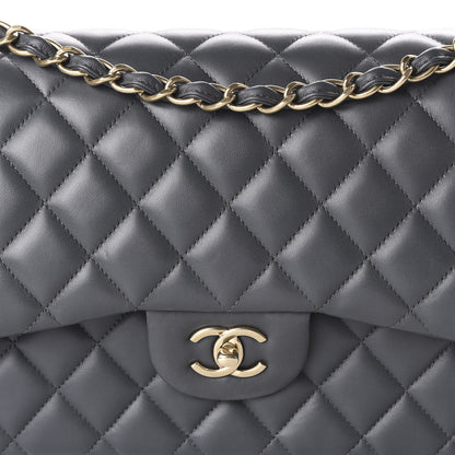 Chanel Lambskin Quilted Jumbo Double Flap Charcoal Grey 10 of 10
