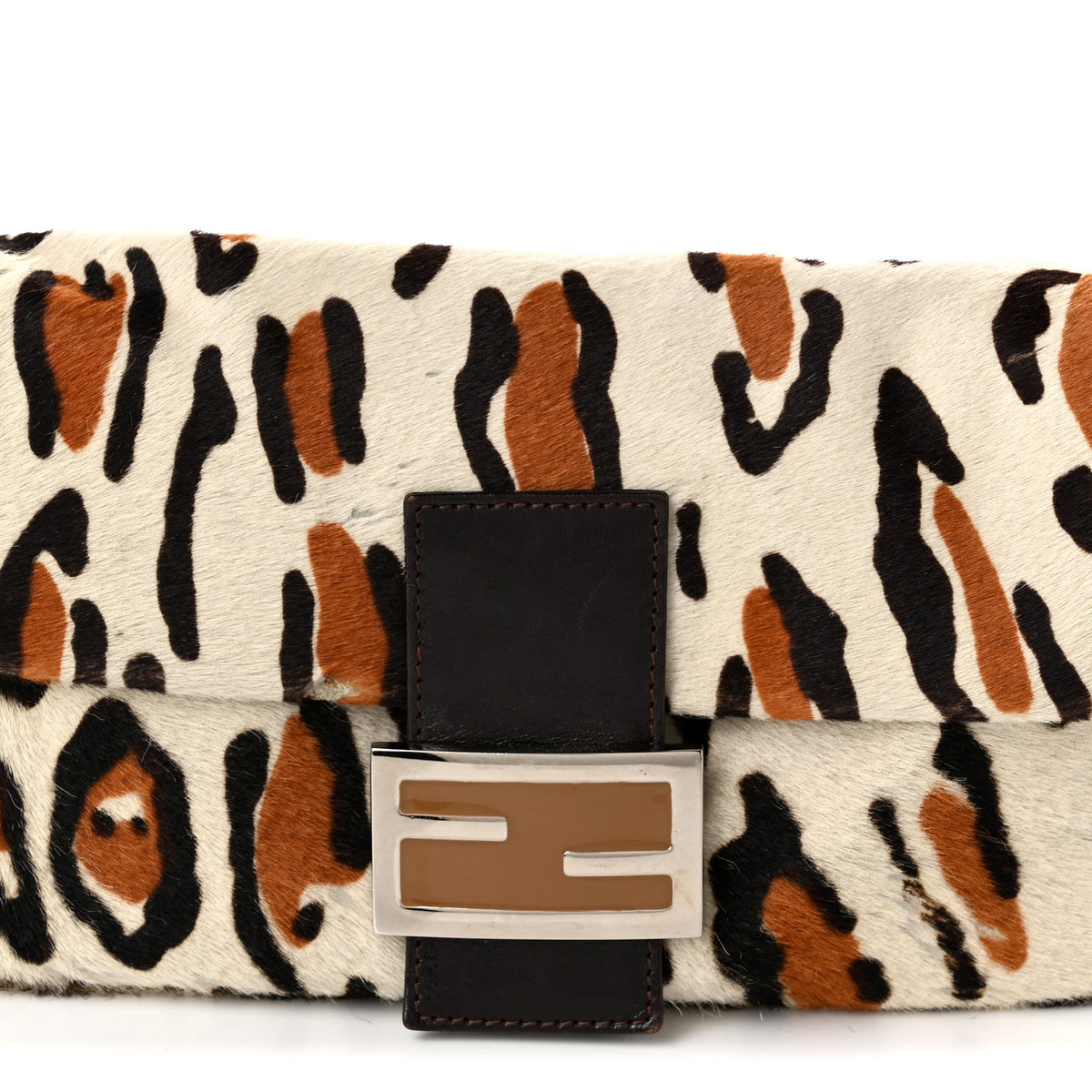 Calf Hair Leopard Print Baguette Brown