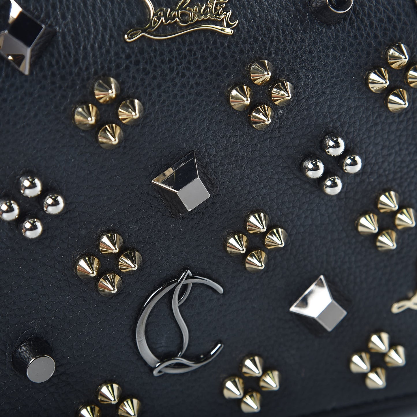 Grained Calfskin Spikes Loubinthesky Paloma Wallet On Chain Black Multimetal