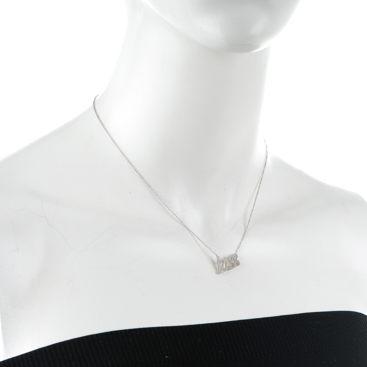 Tiffany 18K White Gold Diamond Kiss Pendant Necklace 3 of 5
