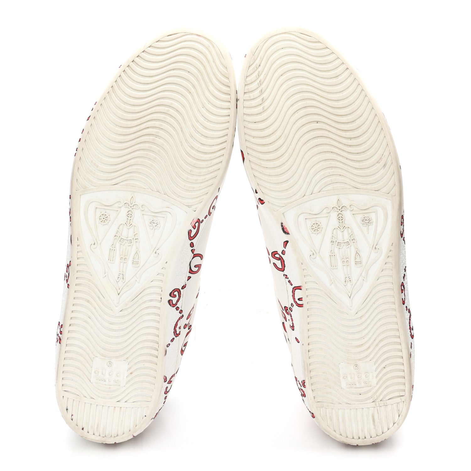 Gucci Calfskin GucciGhost Print Mens Ace Sneakers 8.5 White Hibiscus Red 6 of 10