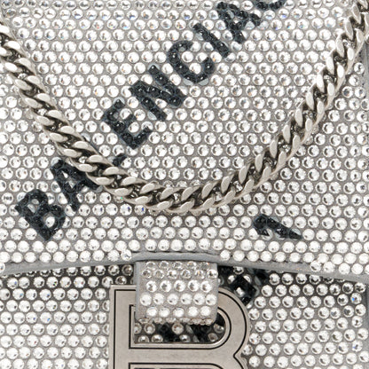 Balenciaga Strass Suede Allover Logo Hourglass Top Handle Bag XS with Chain Silver Black 9 of 11