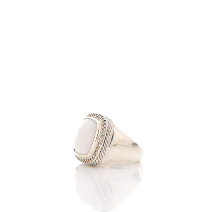 David Yurman Sterling Silver Diamond White Agate 17mm Albion Statement Ring 54 6.75 3 of 5