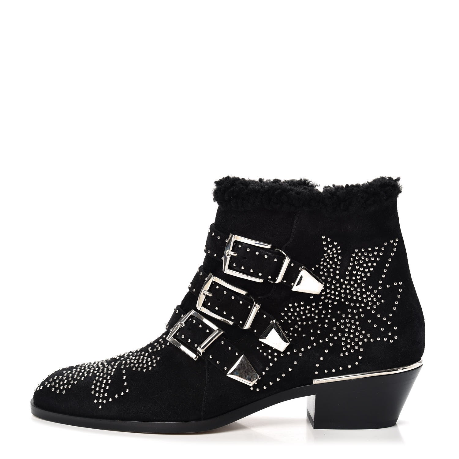 Chloe Shearling Studded Susanna Ankle Boots 38 Black 1 of 9