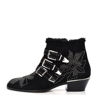 Chloe Shearling Studded Susanna Ankle Boots 38 Black 1 of 9